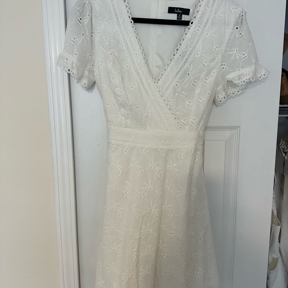 Lulu's Whirlwind Wonder White Floral Eyelet Short Sleeve Mini Dress - Never Worn